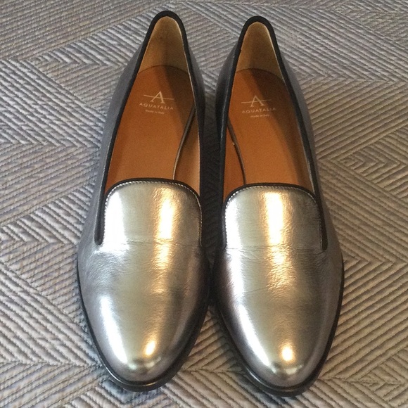 Aquatalia size 9.5 silver and black loafers for women Condition is pristine NWT - Picture 2 of 8